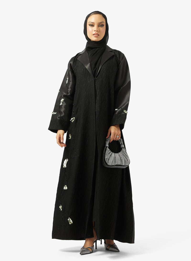 هيا كلوزيت عباية مفتوحة من الأمام مزينة مع ياقة لابيل - Image 5